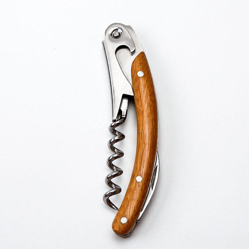 Multifunction Stainless Steel Wine Bottle Corkscrew with Bamboo Handle