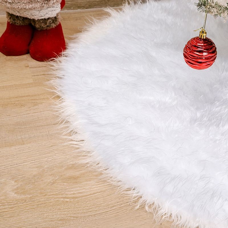 35.4 Inch Christmas Tree Skirt Luxury Faux Fur Tree Skirt, White Plush Velvet for Merry Christmas Party Tree Decoration