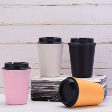 Double Wall Reusable Wheat Straw Cup with Straw for Coffee Milk Tea in Home Office Outdoors