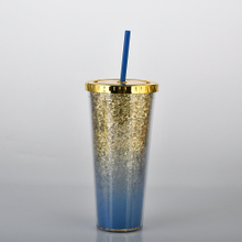 Double Walled Gradient Glitter 24oz Tumbler Reusable Travel Iced Coffee Cup with Lid and Straw