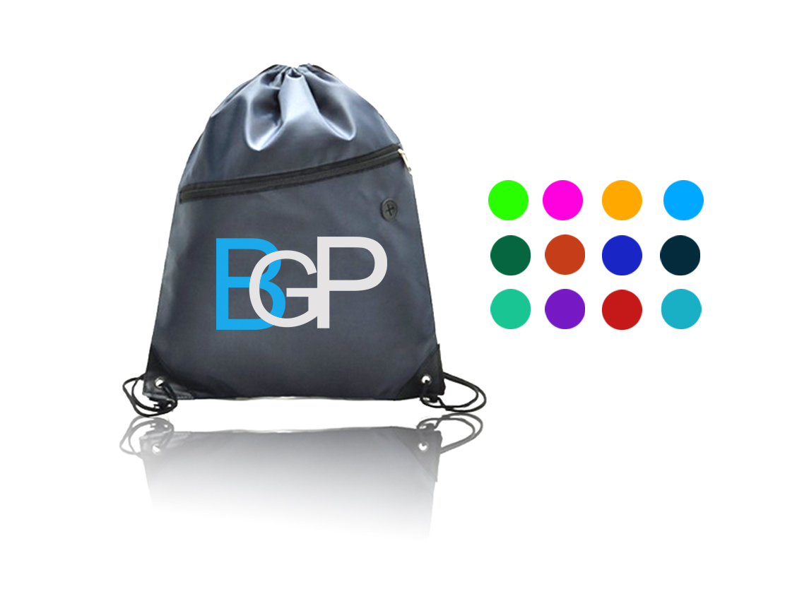 Drawstring Backpack With Zippered Pocket And Earbud Hole