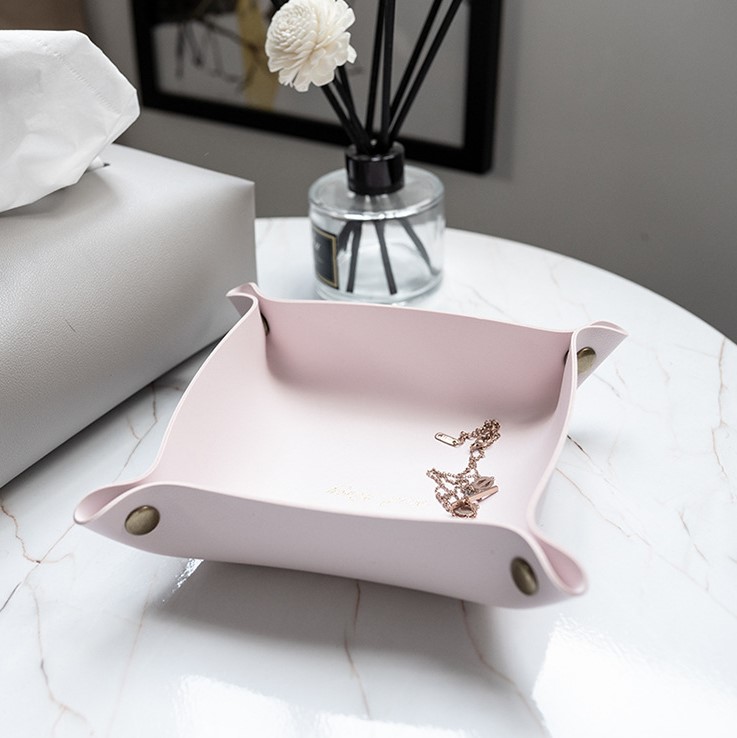 Tabletop Leather Storage For Cosmetics Jewelry Tray