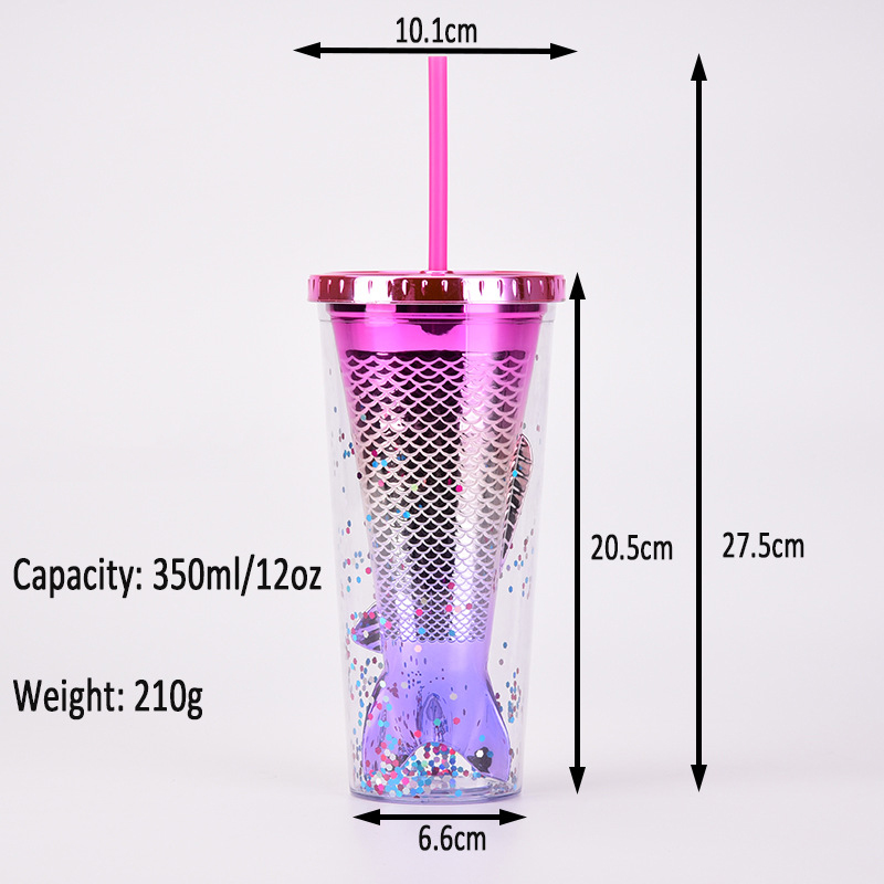 Double Wall 12 OZ Multi-Color Mermaid Tail Tumbler with Straw