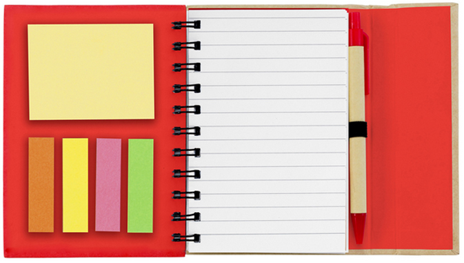 Spiral Notebook With Sticky Notes Flags And Paper Pen