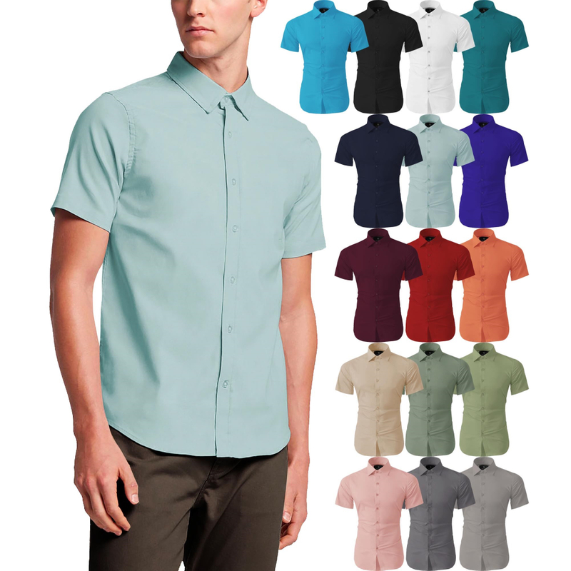 Cotton Slim Fit Business Casual Short Sleeves Men Shirts