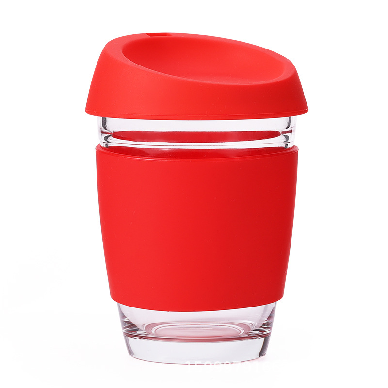 12 Oz Glass Coffee Cup with Silicone Grip & Lid