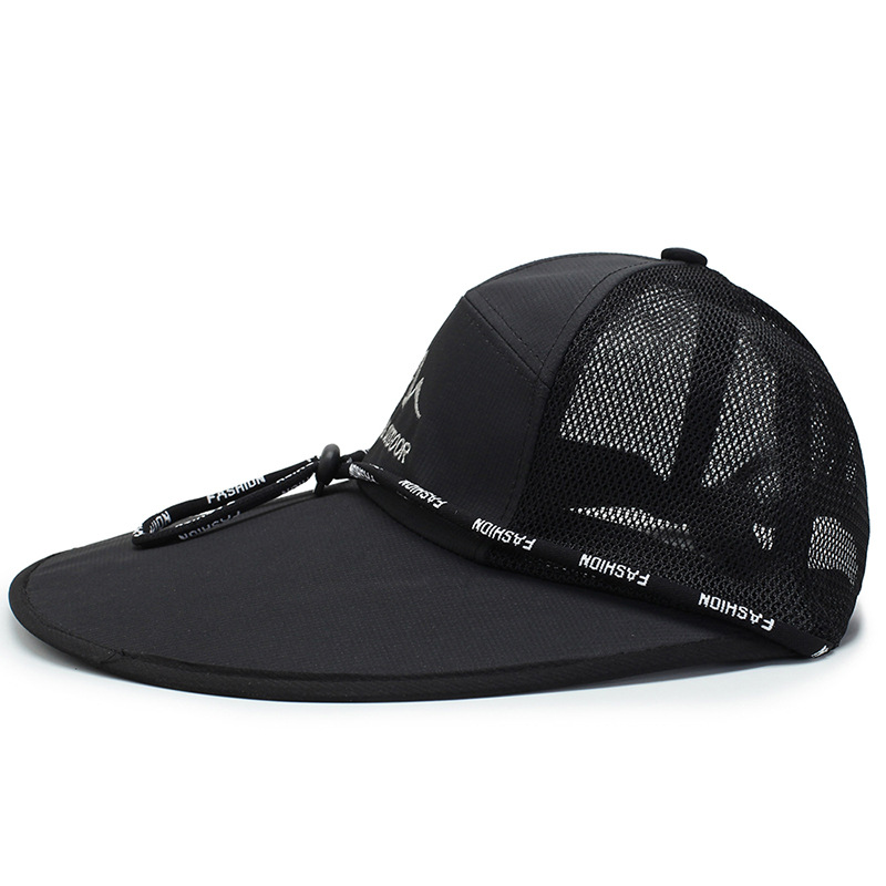 Flat Bill Super Wide Brim Snapback Trucker Mesh Hat