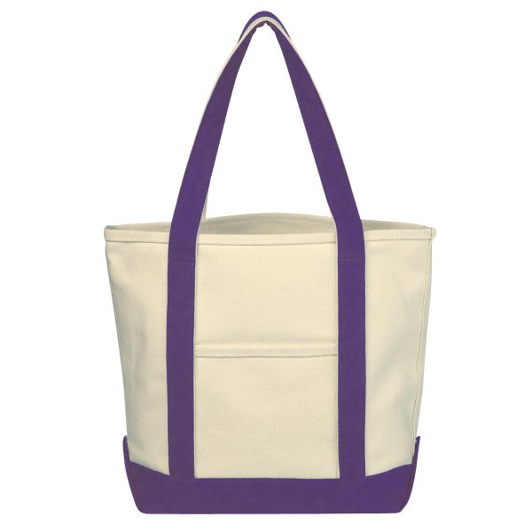 Custom Two-Tone Accent Gusseted Canvas Boat Tote Bag