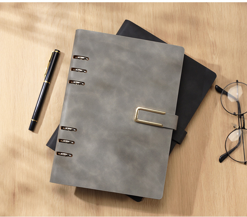 Business Office Student Openwork PU Leather Metal Binder Hardcover Spiral Refillable 6 Ring Journal Personal Planner Notebook