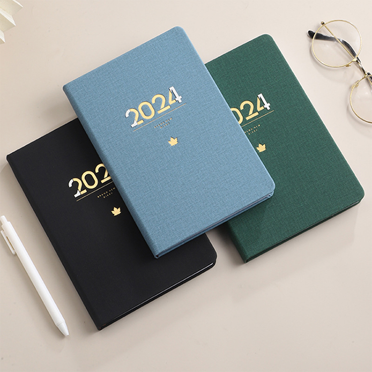 2024 A5 English Plan Leather Bound Notebook Schedule Book