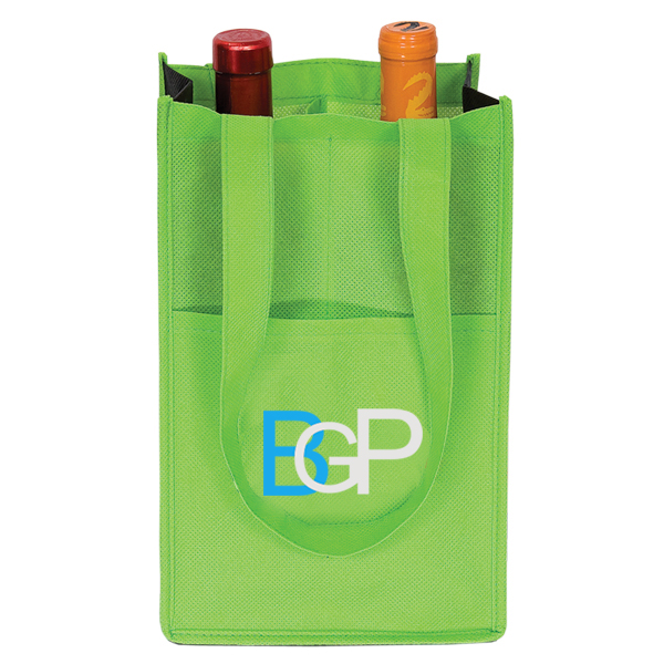 Printed Logo Non-woven Two Packed Bottles Wine Tote Bag