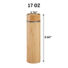 Tea Infuser Bamboo Bottle 17 oz. Insulated Double Wall Stainless Steel Thermos, Travel Tumbler with Leakproof Lid, Strainer and Handle