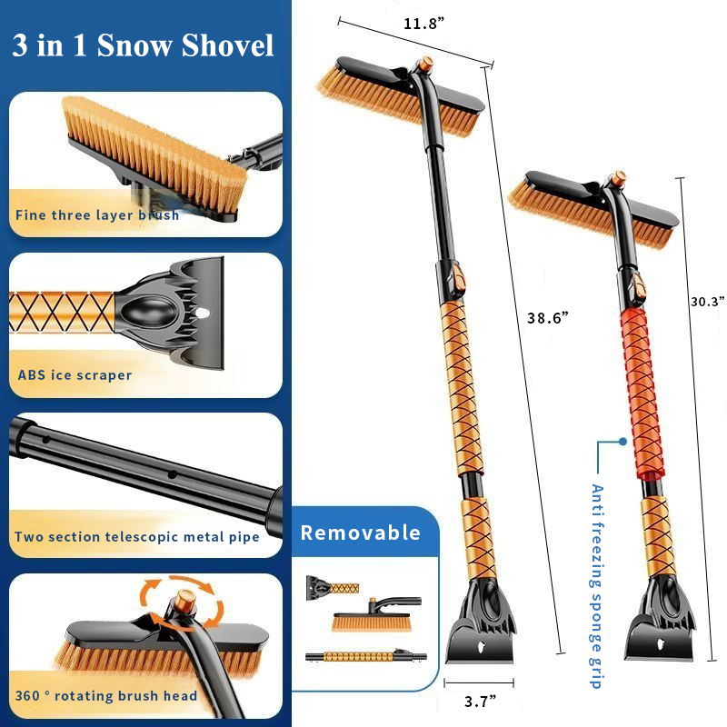 Extendable Snow Brush with Detachable Ice Scraper for Car Lightweight Aluminum Body