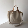 Large Canvas Tote Bag Reusable Grocery Shopping Cloth Bags with PU Leather Handle
