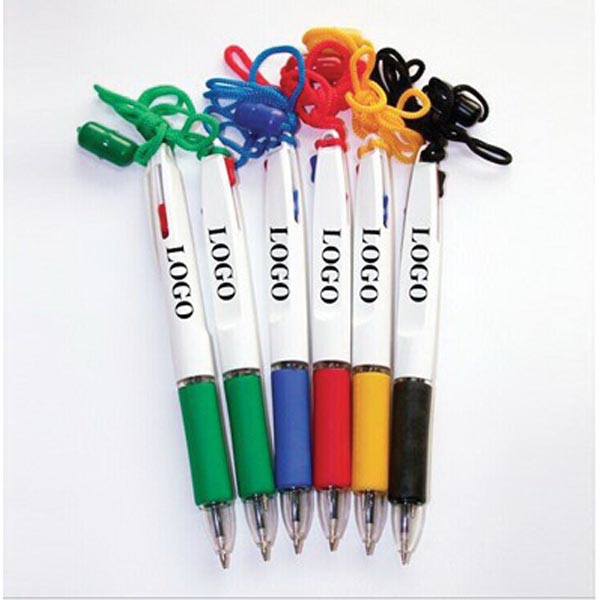 Two-Color Ink Ballpoint Pen With Neck Strap