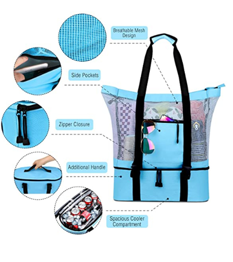 2 In 1 Mesh Beach Tote Bag With Detachable Beach Cooler Bags