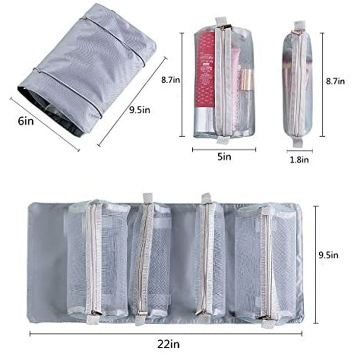 Travel Makeup Cosmetic Storage Bag with Four Detachable Compartments Foldable Travel Toiletry Bag Cosmetic Makeup Kit