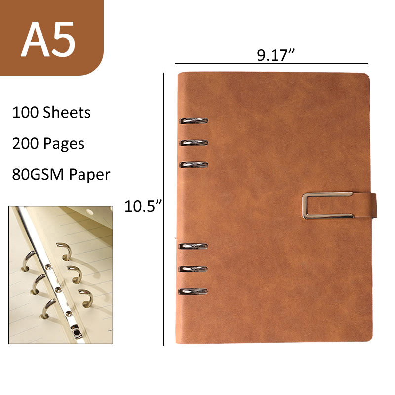 Business Office Student Openwork PU Leather Metal Binder Hardcover Spiral Refillable 6 Ring Journal Personal Planner Notebook