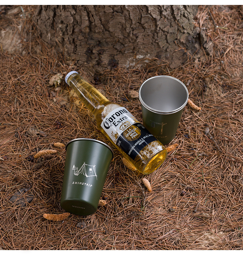 Premium Stainless Steel Cups 11.8 oz Camping Cup Tumbler (4 Pack) Premium Metal Cups Stackable Durable Cup
