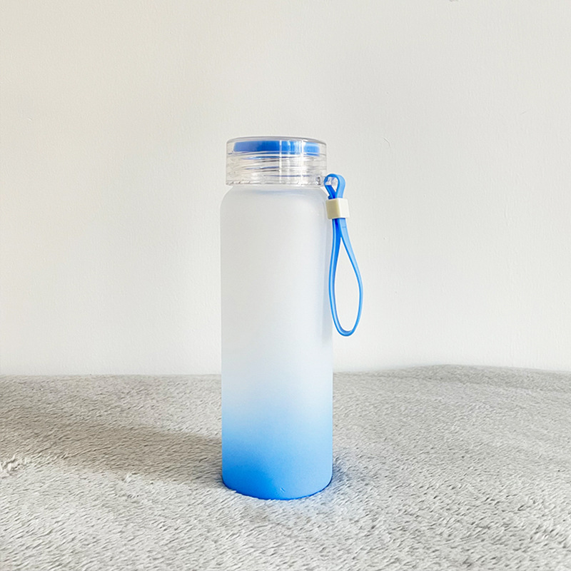 Frosted Glass Water Bottle Wide Mouth Colorful Water Bottle