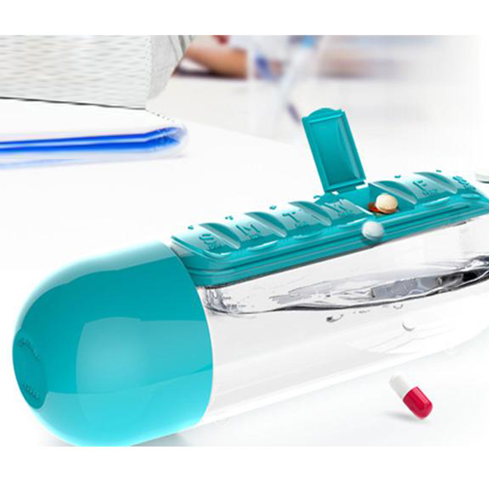 Portable Plastic Pill Box And Water Cup 2-in-1