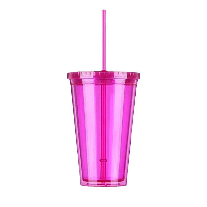 15oz Plastic Transparent Straw Water Cup