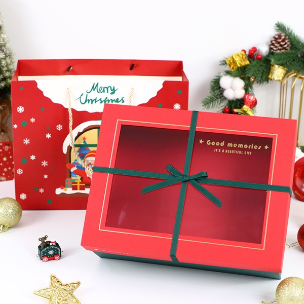 Custom Paper Cardboard Rigiding Partition Ribbon Christmas Boxes Packaging For Gift With Clear Window