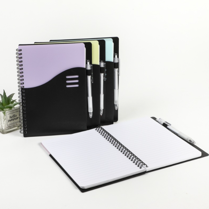 6.3" x 8.39" PP Cover Pocket A5 Coil Spiral Notebooks w/ Pen