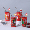 450ML Christmas Printing Double Stainless Steel Thermos Cup with Straw Mug
