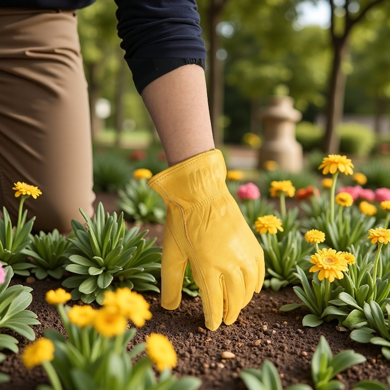 Cowhide Leather Work Gardening Gloves Separate Fingers