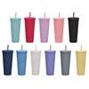 Hot Sell 24oz Double Wall Plastic Studded Tumbler with Straw