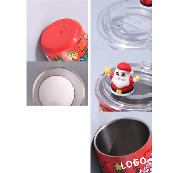 450ML Christmas Printing Double Stainless Steel Thermos Cup with Straw Mug