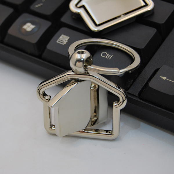 360 Degree Rotating House-Shaped Metal Keychain