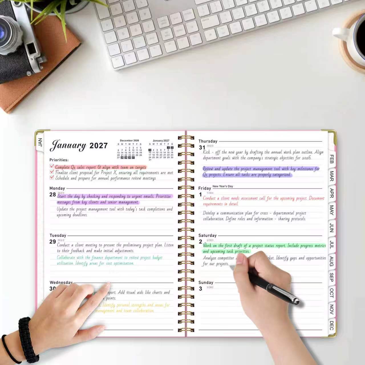 2027 Jan - Dec A5 Spiral Planner Notebooks 12 Months Full Year