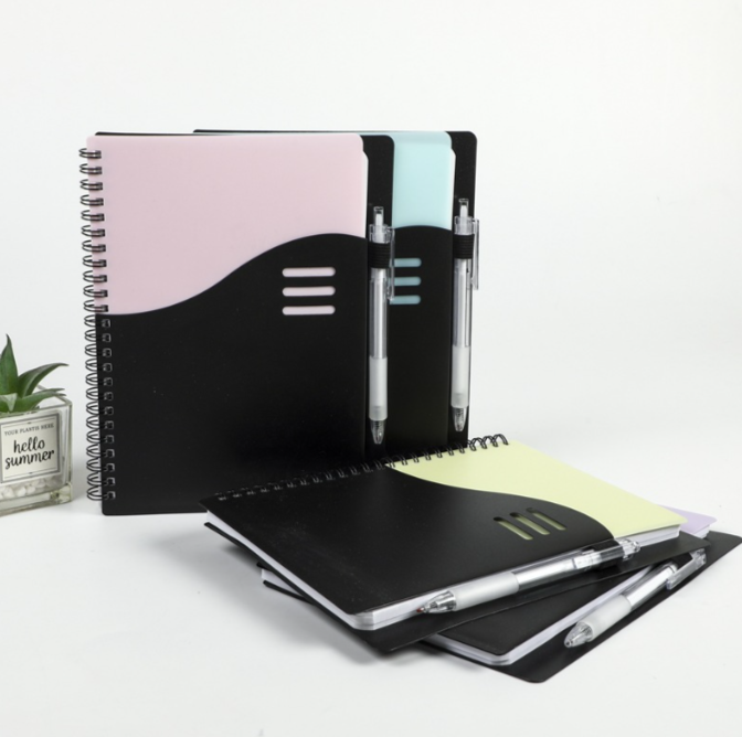 6.3" x 8.39" PP Cover Pocket A5 Coil Spiral Notebooks w/ Pen
