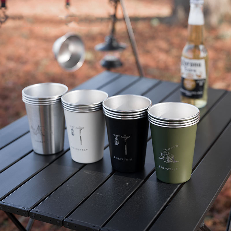 Premium Stainless Steel Cups 11.8 oz Camping Cup Tumbler (4 Pack) Premium Metal Cups Stackable Durable Cup