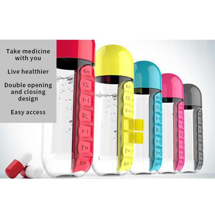 Portable Plastic Pill Box And Water Cup 2-in-1
