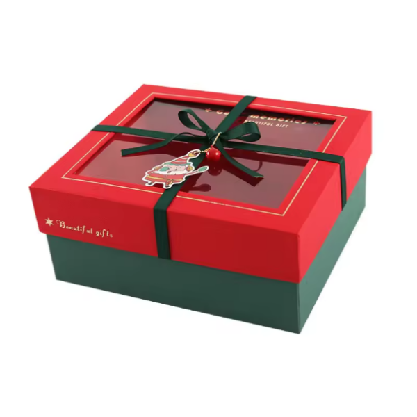 Custom Paper Cardboard Rigiding Partition Ribbon Christmas Boxes Packaging For Gift With Clear Window