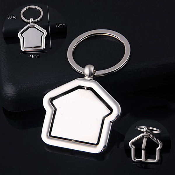 360 Degree Rotating House-Shaped Metal Keychain