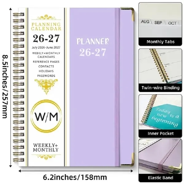 July 2026 June 2027 A5 Spiral Planner Notebooks 12 Months