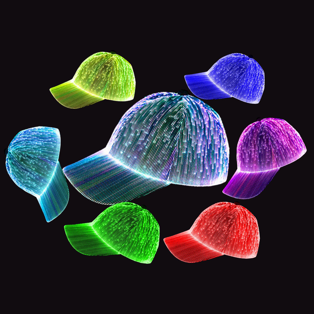 Colorful LED Fiber Optic Rechargeable Baseball Caps Hats