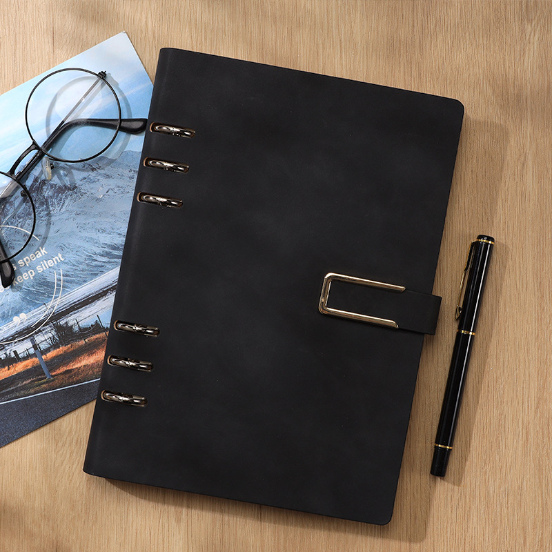 Business Office Student Openwork PU Leather Metal Binder Hardcover Spiral Refillable 6 Ring Journal Personal Planner Notebook