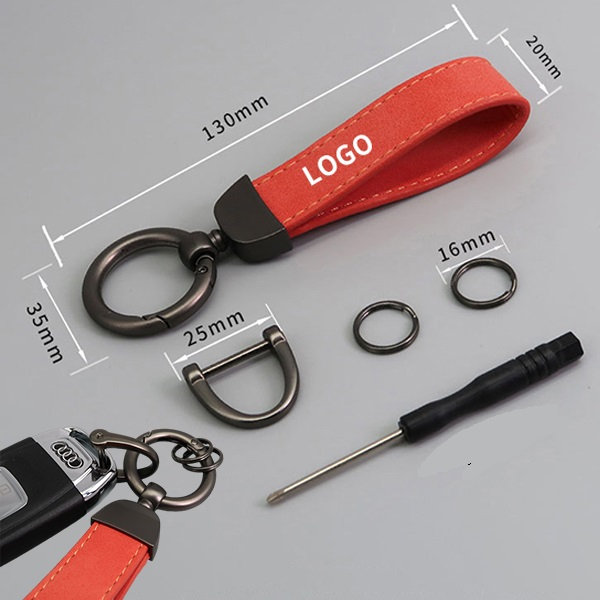 Leather Loop Keychain With 3 Keyrings and 1 Screwdriver