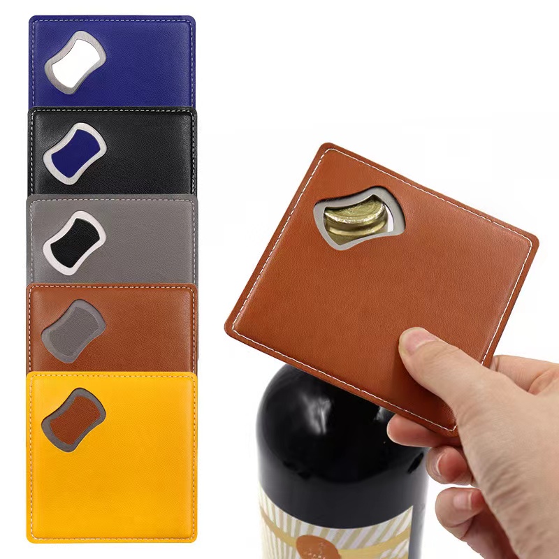 Square Leather Coaster Bottle Opener