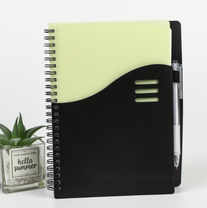 6.3" x 8.39" PP Cover Pocket A5 Coil Spiral Notebooks w/ Pen