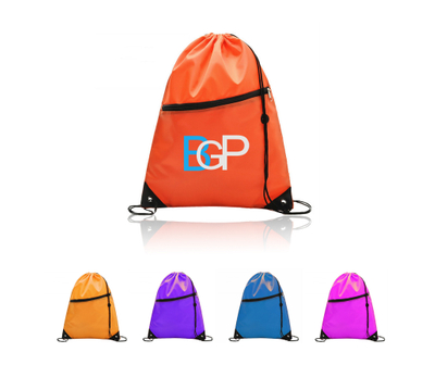 Promotional Drawstring Backpack With Earbud Hole Zippered Pocket