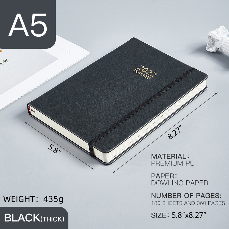 2022 Daily Planner Calendar and Gratitude Journal A5 Organizer Planner Vegan Leather Hardcover