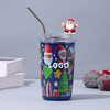 450ML Christmas Printing Double Stainless Steel Thermos Cup with Straw Mug