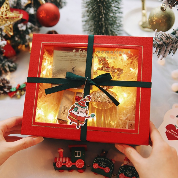 Custom Paper Cardboard Rigiding Partition Ribbon Christmas Boxes Packaging For Gift With Clear Window