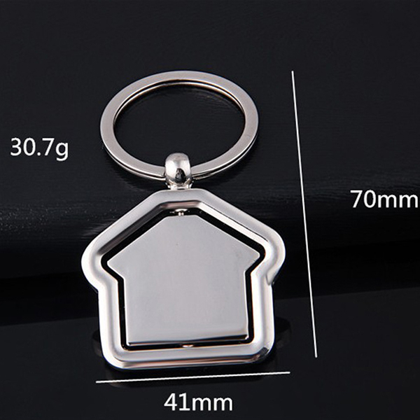 360 Degree Rotating House-Shaped Metal Keychain